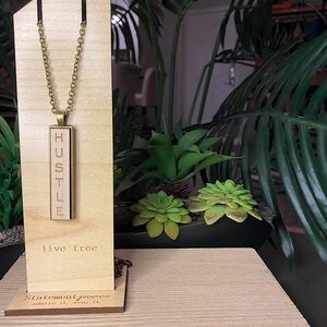 HANDMADE Necklace Artisan “HUSTLE”Wood Pendant Statement Organic Eco Friendly